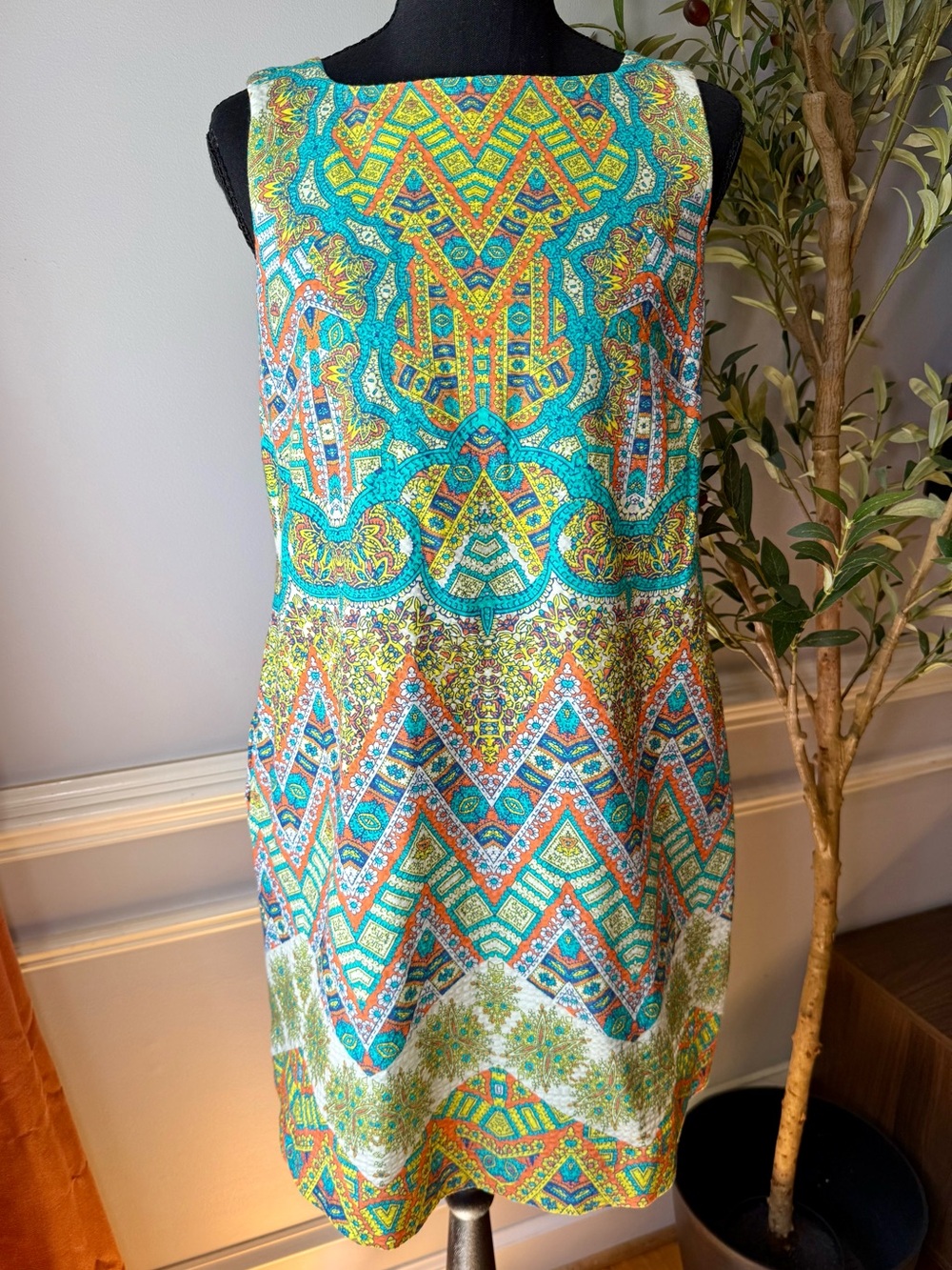 Maeve Anthropologie‎ Boho Print Shift Dress Pockets Mini Small